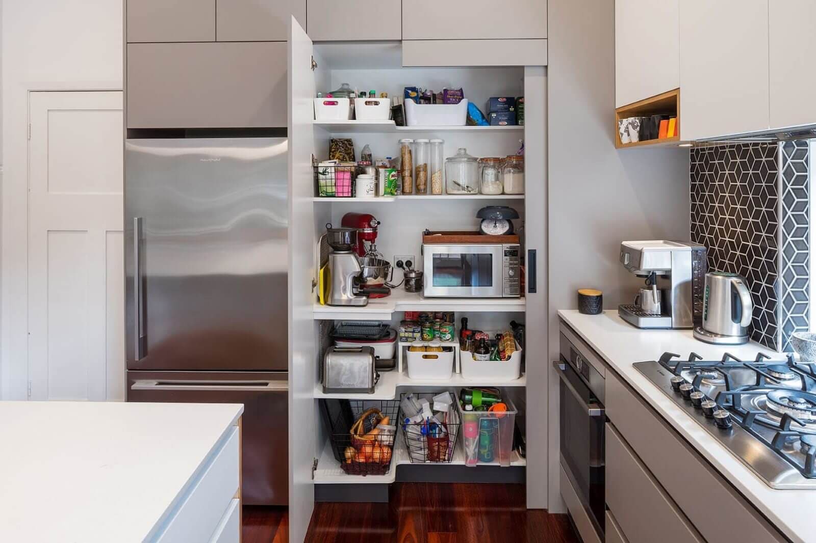 kitchen cupboard with doors open